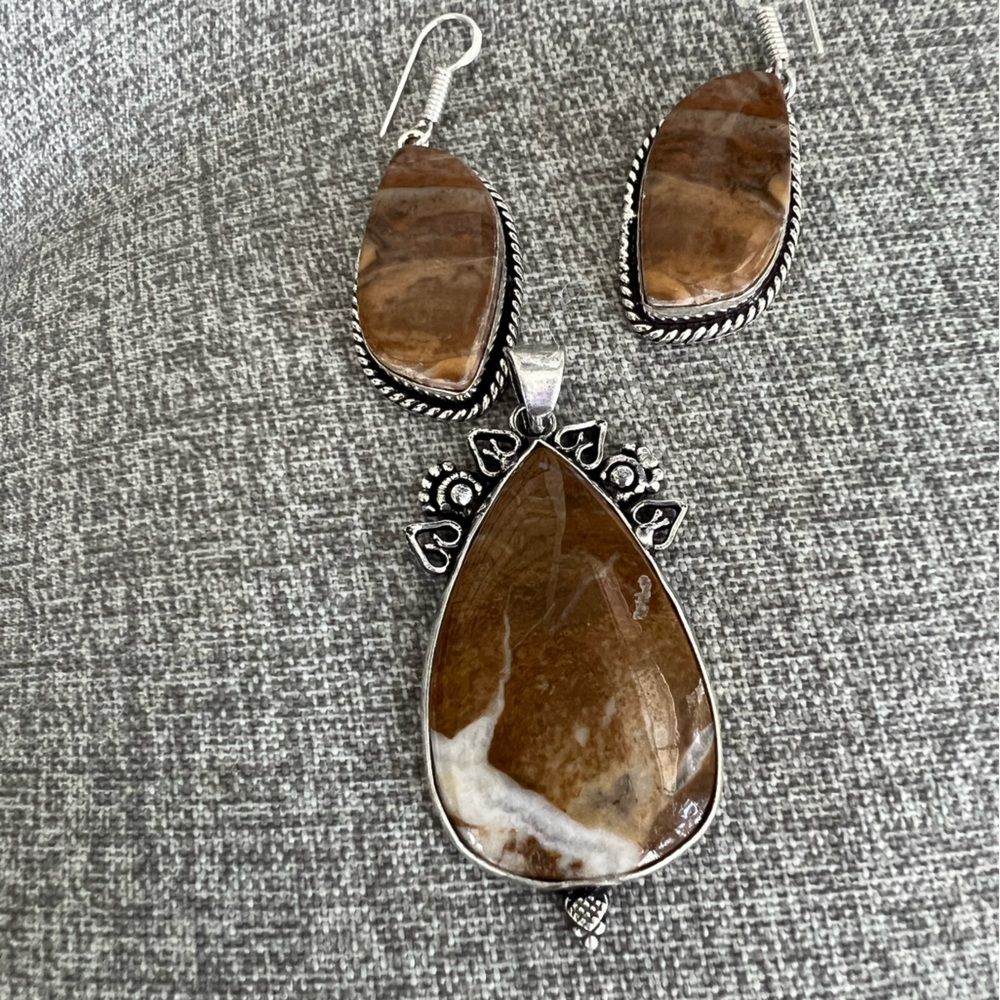 Genuine Jasper Pendant & Earrings